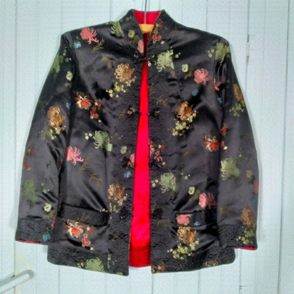 𝅺vintage Quilted  Reversible Mandarin Chinese Jacket